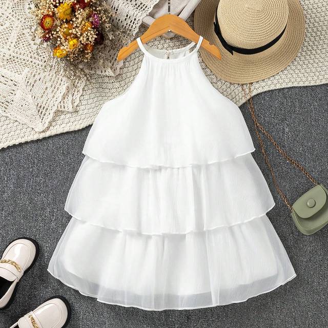 SHEIN Young Girl&#39;s Multi-Layer Cake Halter Neck Party Dress For Fancy And  Occasions,Holiday,Summer,Travel