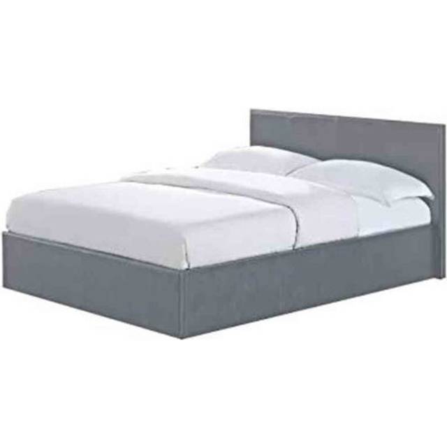 Faux Leather Ottoman Storage Bed, End Gas Lift Up Beds - Grey - Small Double