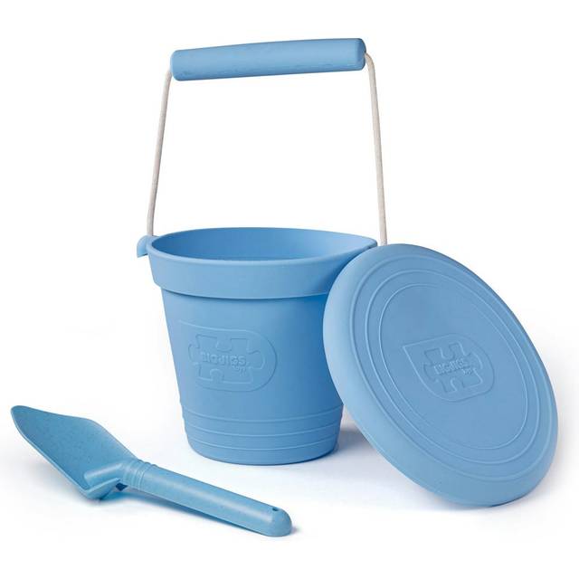 Bigjigs Toys Powder Blue Silicone Bucket, Flyer And Spade Set