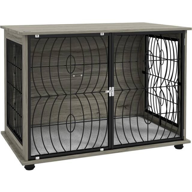 PawHut Dog Crate Furniture End Table w/ Cushion - Large | TJ Hughes Grey