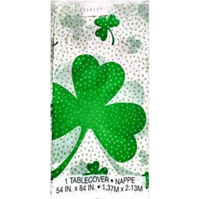 Unique Party Shamrock St Patricks Day Party Table Cover - Green/white - one size
