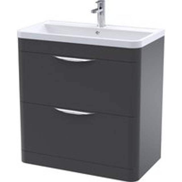 Floor standing 2 drawer vanity unit polymarble basin soft black 800mm