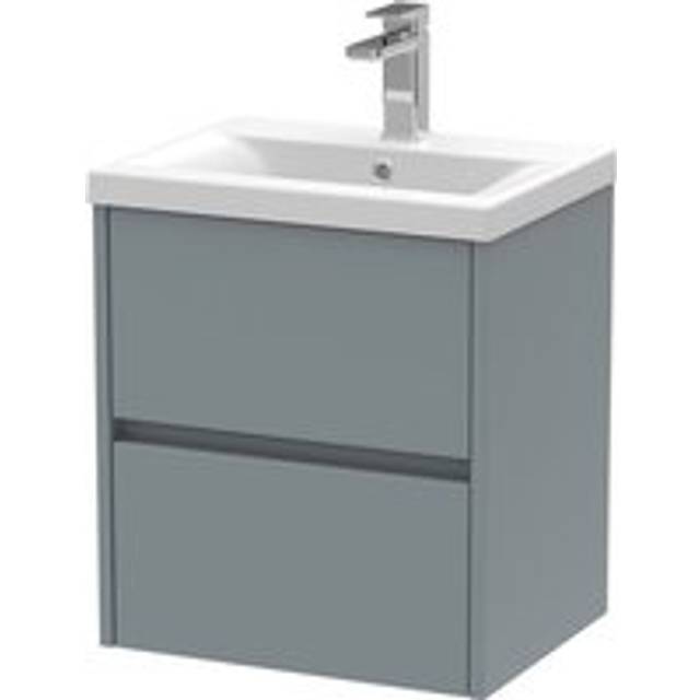 Square Wall Hung 2 Drawer Vanity Unit & Ceramic Basin, 500mm - Matt Coastal Grey