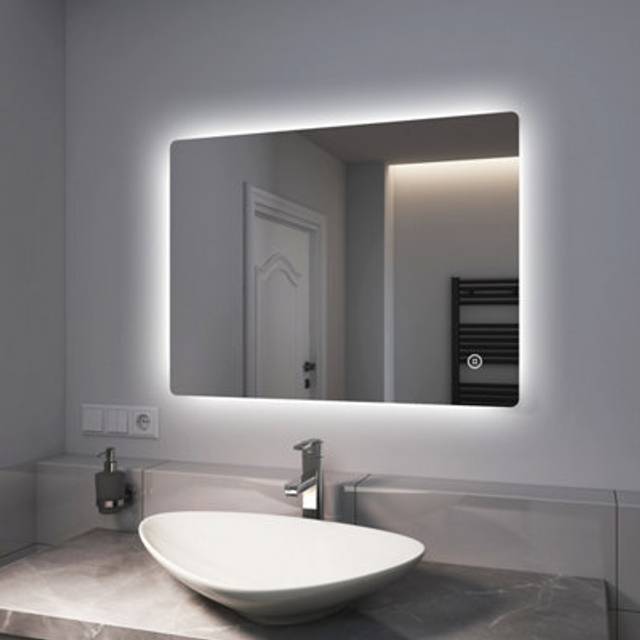 Bathroom led Mirror with Shaver Socket, Bathroom Mirrors with Extra Fuse, Dimmable & Demister, 600x800mm Horizontal / Vertical - Emke