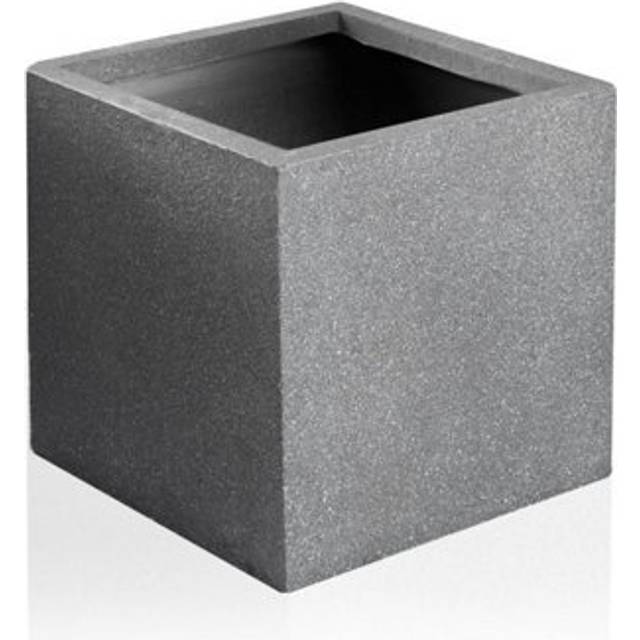 W30cm Terracotta Fibre Kadamus Cube Pot in Dark Grey Meteor Texture - One Size