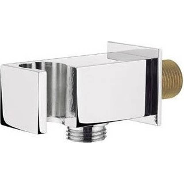 Square Chrome Wall Outlet Elbow Hose Connector & Shower Handset Holder