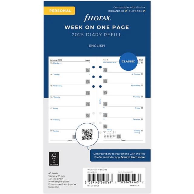 Filofax, Two Weeks-To-View Personal Refills 2025