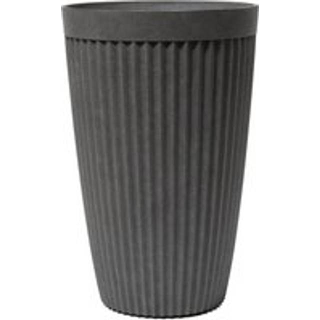Tall Round Grey Ribbed Textured Planter Plant Pot 60cm - Dark Grey - One Size