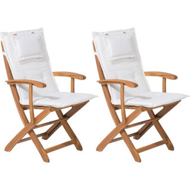Set of 2 Garden Chairs with Cushions MAUI Acacia Wood Off-White