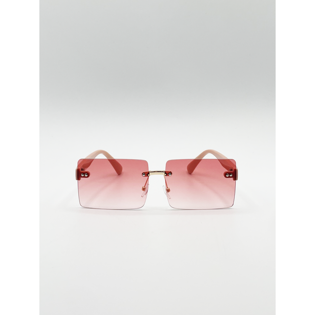 Womens Square Frameless Sunglasses with Pink and Yellow Ombre Lens - One Size