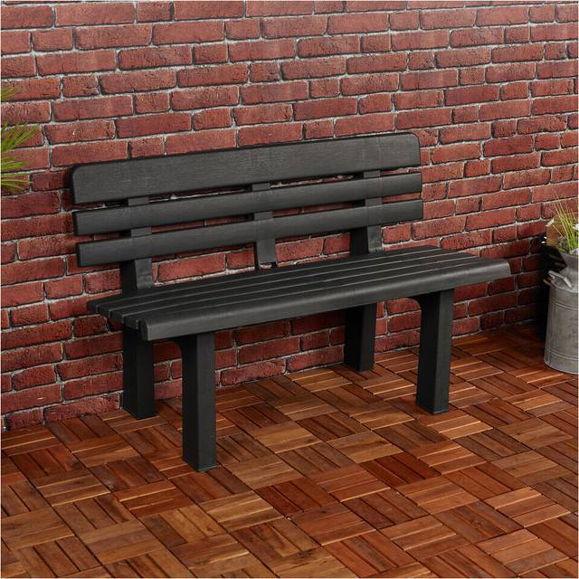 (Anthracite) 2 Seater Plastic Garden Bench Outdoor Furniture
