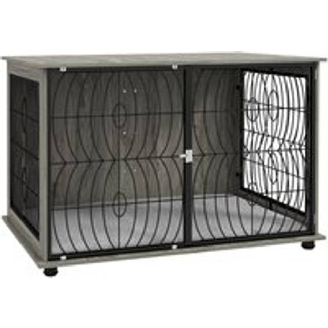 PawHut Dog Crate Furniture End Table w/ Cushion - Extra Large | TJ Hughes Grey