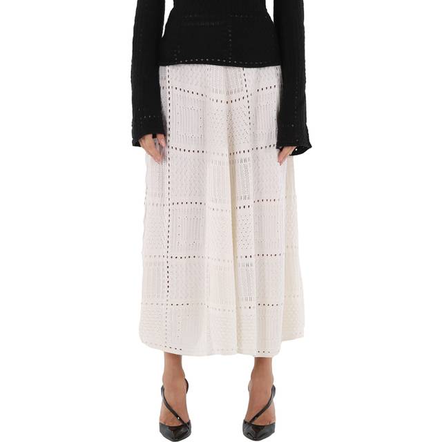 Chloe Ladies Cloudy White Full Kniited Midi Skirt, Size Medium (Size Medium)
