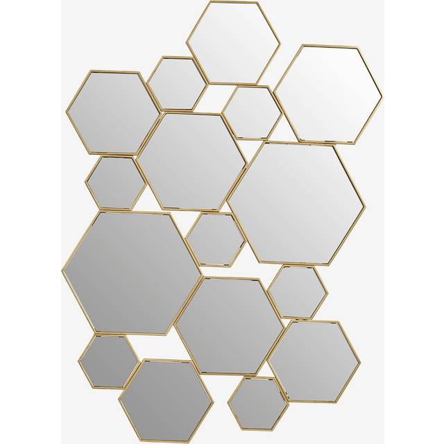 Gold Finish Wall Mirror, Stylish Hexagonal Design Accent Mirror For Decor, Functional Geometric New Mirror - One Size