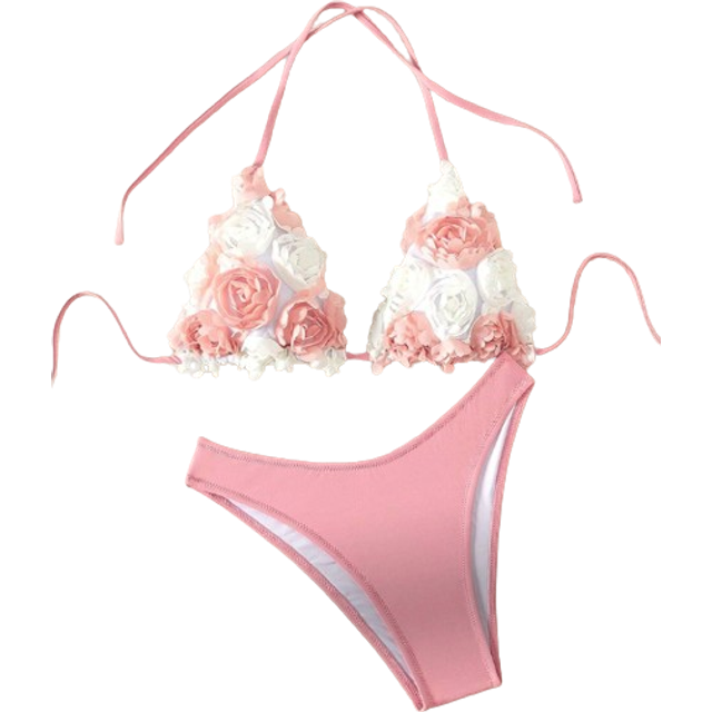 Summer Beach Kvinnors 3d Flower Halter Neck Tvådelad Bikini Set Valentine - Rosa (L,M,S,XL,XS)