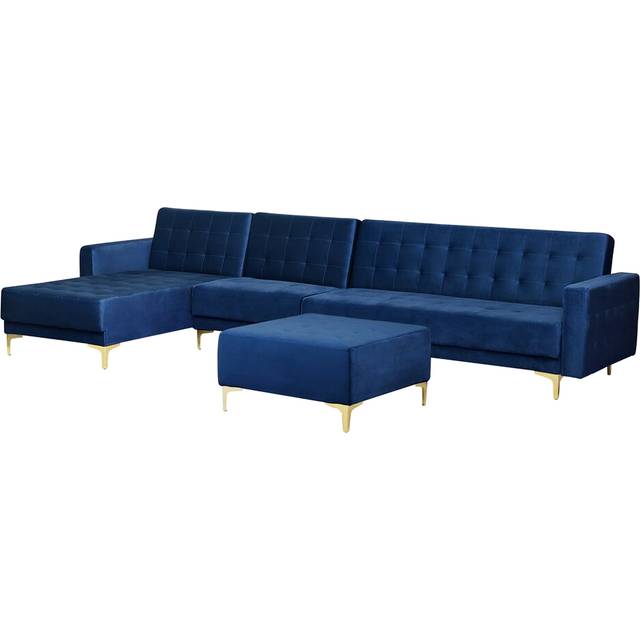 Right Hand Modular Velvet Sofa with Ottoman Navy Blue ABERDEEN
