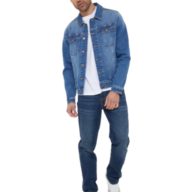 'Burnsall' Mid-Wash Denim Jacket - Blue - XXL