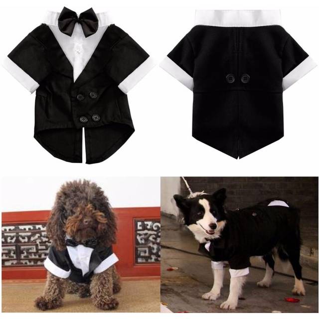 (M) Pet Dog Cat Clothes Puppy Bow Tie Shirt Wedding Suit Clothes Tuxedo Costume Collared Shirt Jumpsuit