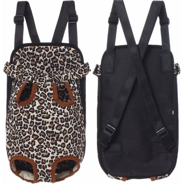 (Leopard, L) S-XL Size Adjustable Pet Puppy Dog Cat Net Canvas Backpack Front Tote Carrier Travel Shoulder Bag