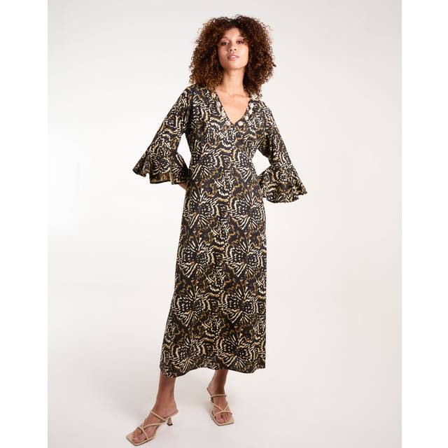 Womens V Neck Shell Midi Dress - Brown - L