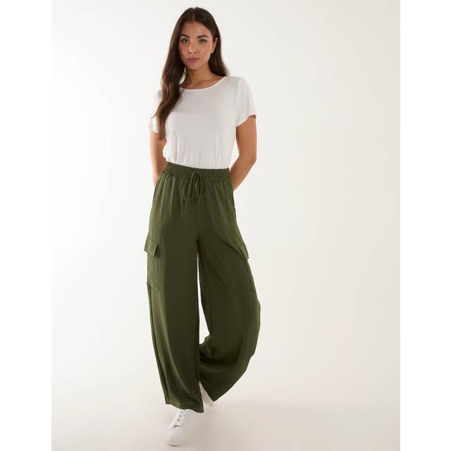 Womens Wide Leg Combat Trousers - Green - S
