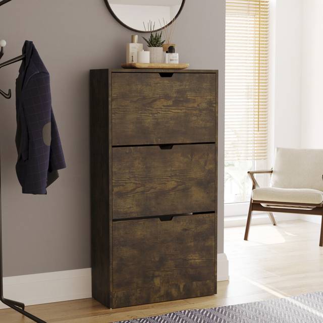 (Dark Wood) 3 Drawer Shoe Cabinet Hall Storage (FSC 100%)