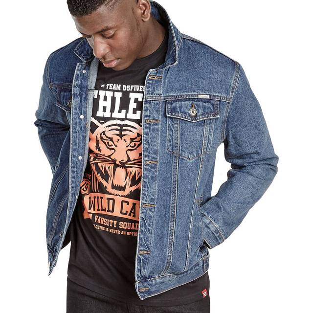 (L, Blue) Duke D555 Mens Trucker Western Style Button Up Denim Jacket
