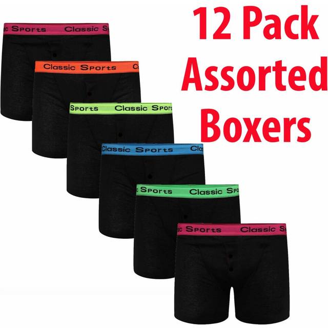 (Neon 12 Pack, S) Mens Neon Boxers Classic Sports Soft Cotton Shorts