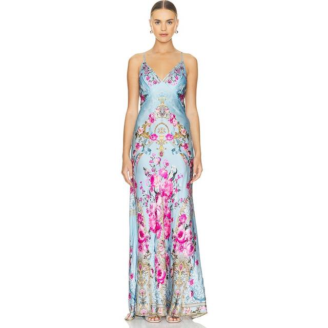 V Neck Long Bias Slip Dress with Train Down the Garden Path, XXL