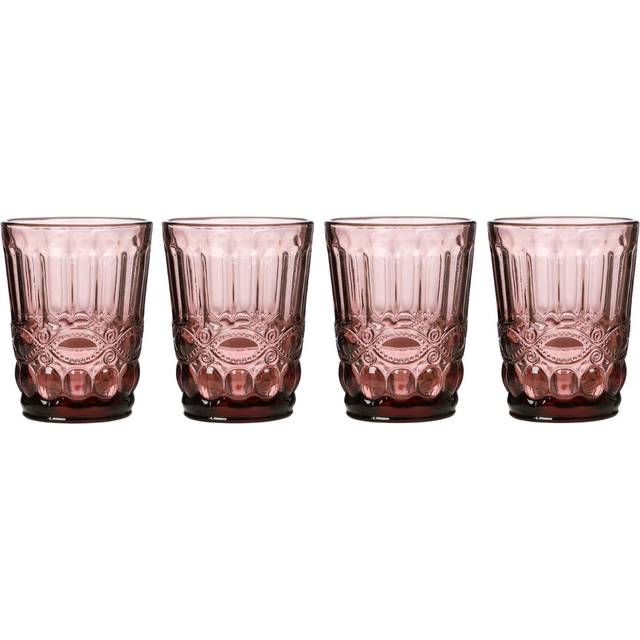Set of 4 Vintage Luxury Rose Quartz Whiskey Glass Tumblers Festive Christmas Decor Glassware 240ml - Pink - 4 Pack