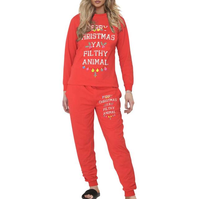 (2XL, Red) Mens Ladies Pyjamas Ya Filthy Animal Xmas Set