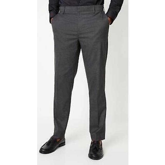 Burton Mens Smart Trousers Tailored Fit Charcoal Stretch Flat Front Dress Pants