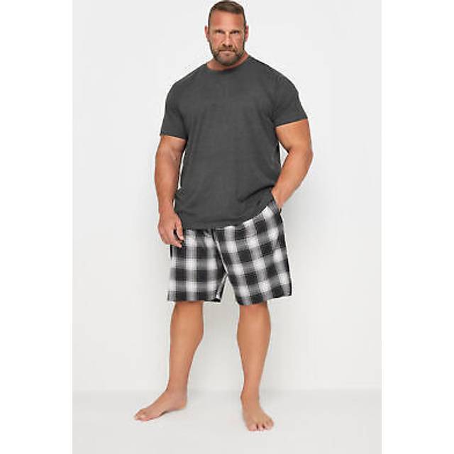 Size L Mens Badrhino Big & Tall Black Checked Shorts And Tshirt Pyjama Set Big & Tall