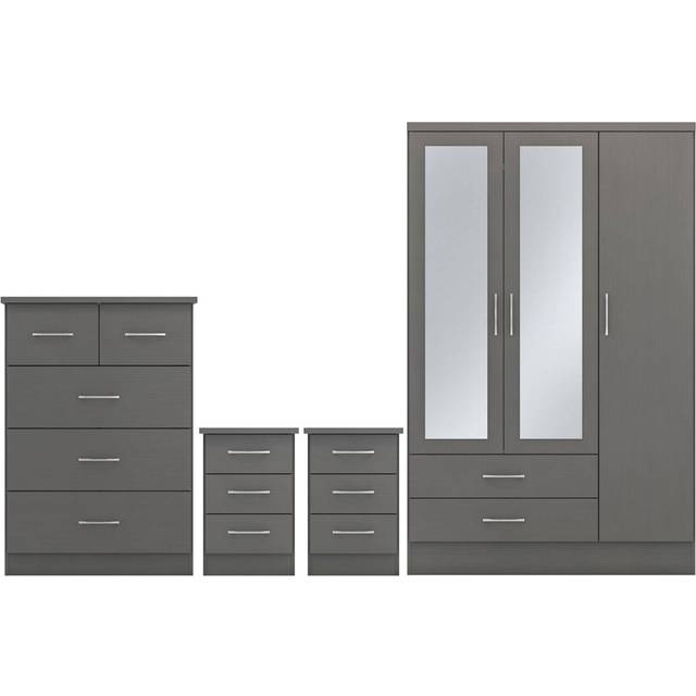 Nevada 3D Effect Grey 3 Door 2 Drawer Mirrored Wardrobe Bedroom Set