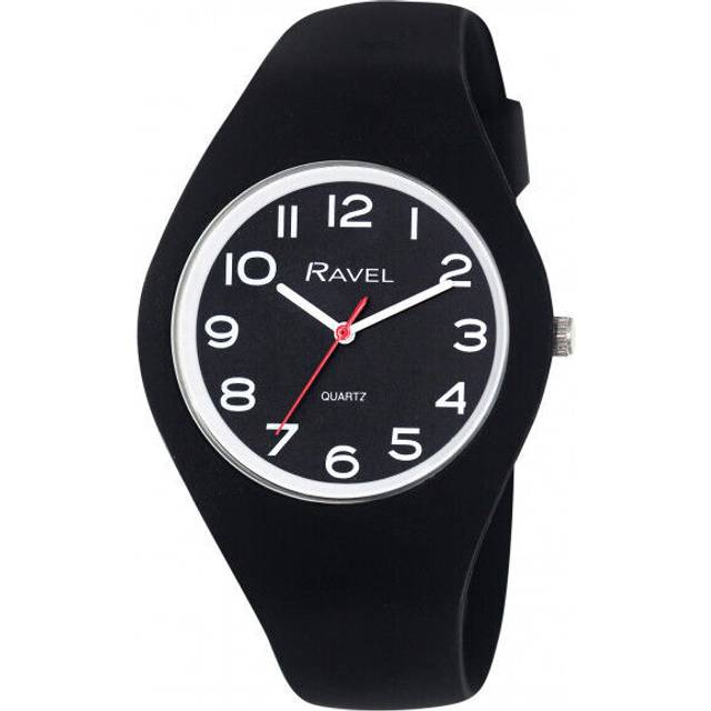 Ravel unisex large comfort fit elegant look black silicone wrist watch r1804.33l