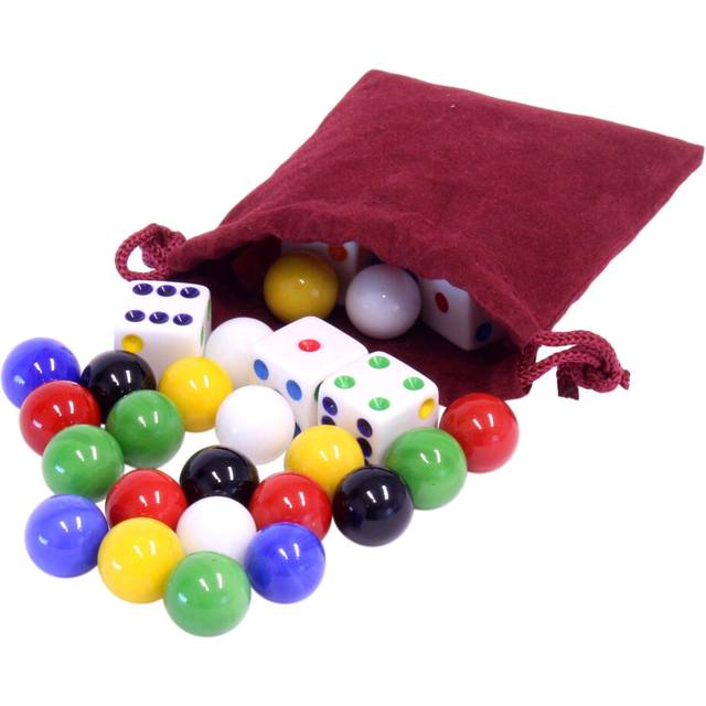 "Game Bag of 24 Replacement Glass Marbles (9/16"" Diameter) and 6 Dice for Aggravation Game"