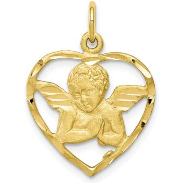 10k yellow gold solid & diamond cut angel in heart frame charm