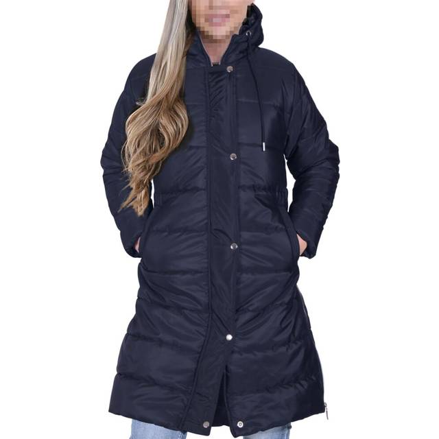 (S, Navy Blue) Ladies Long Line Style Navy Blue Zipped Jacket