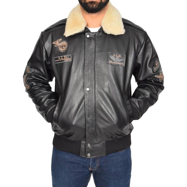 Mens black leather pilot jacket spitfire aviator bomber top gun air force coat