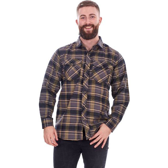 (Charcoal Stone, 3XL) Malay Mens Flannel Check Shirts Yarn Dyed Cotton Brushed Long Sleeve Casual Top