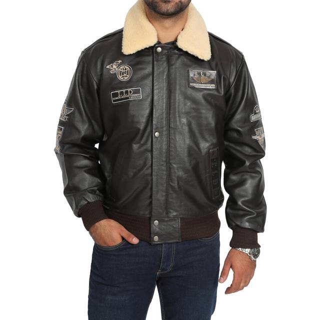 Mens pilot leather jacket spitfire brown aviator bomber top gun air force coat