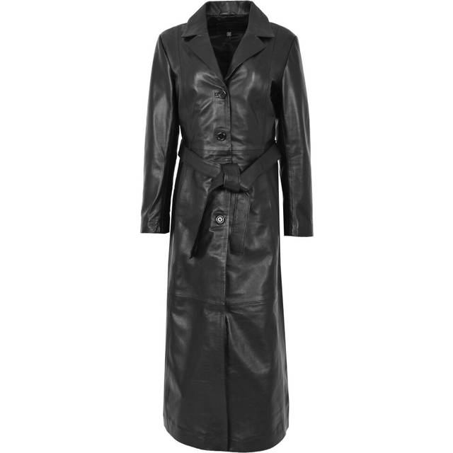 (Black, 12) Womens Soft Black Leather Full Length Overcoat Ankle Long Matrix Trench Foxy