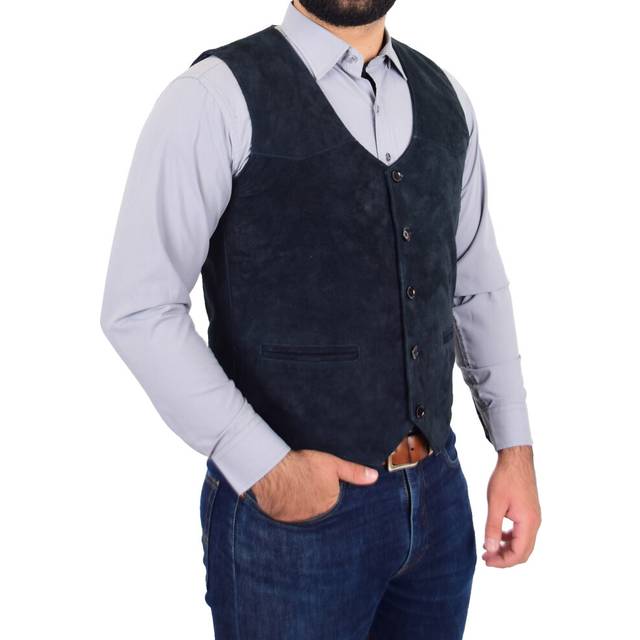 Genuine suede waistcoat navy for mens classic traditional style soft vest gilet