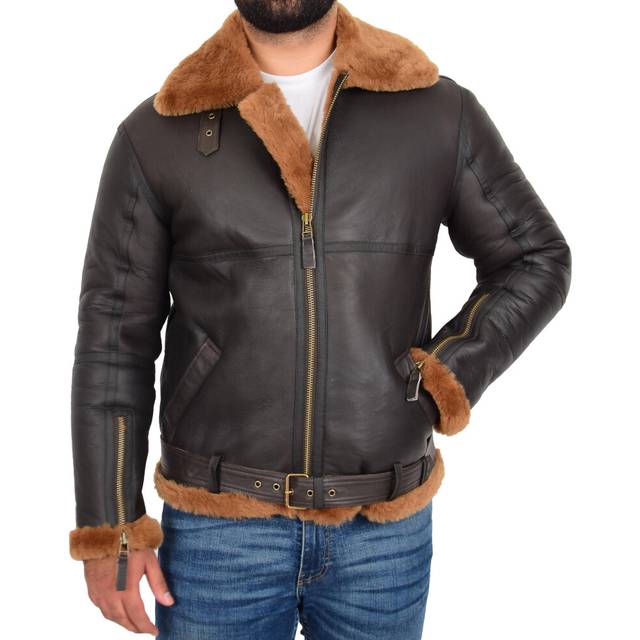 (Brown, M) Mens Genuine RAF Sheepskin Flying Jacket B3 Ginger Shearling Tornado Brown