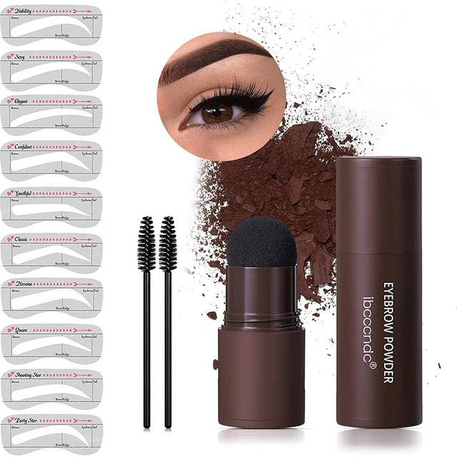 Eyebrow Stencil Kit  One Step Brow Powder Stamp Makeup with 10 Reusable Eyebrow Stencils&2 Eyebrow Pen Brushes  Professional Waterproof Brow Powder St