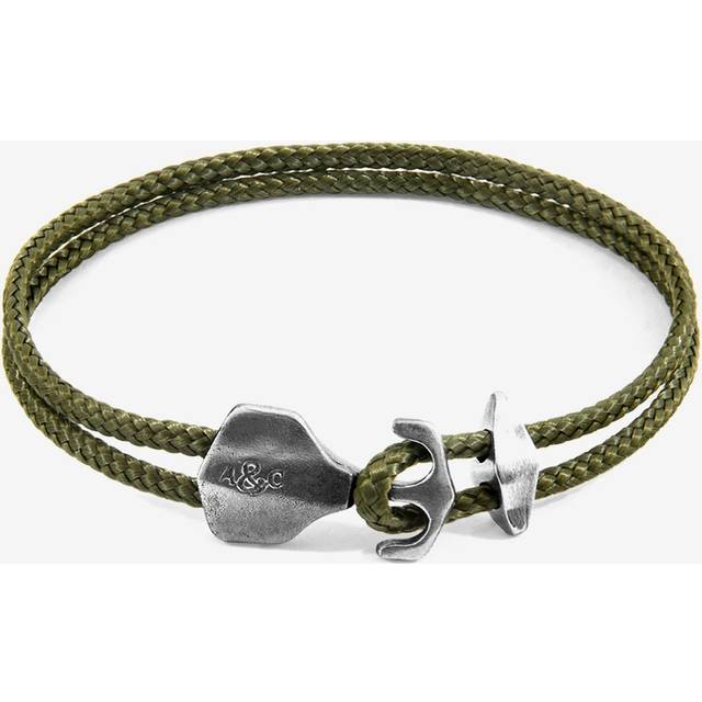 Delta Anchor Silver and Rope Bracelet - Green - 21cm