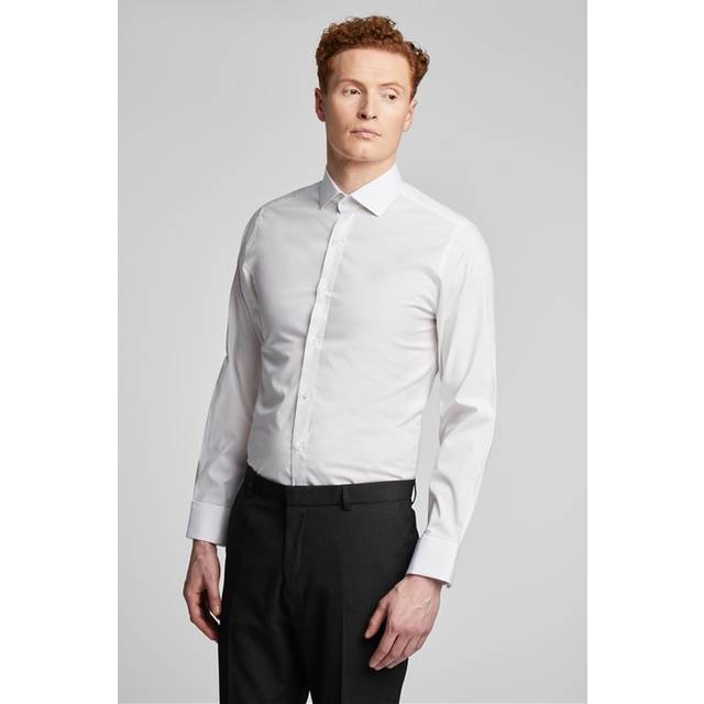 Limehaus White Mens Regular Fit Shirt, Long Sleeve, Double Cuff, Stretch Fabric - 17.5