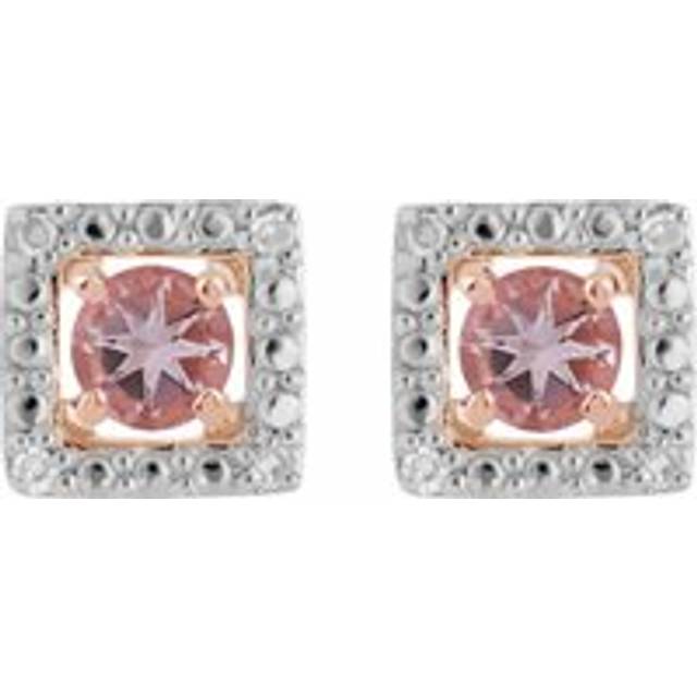 Classic Round Morganite Stud Earrings with Detachable Diamond Square Ear Jacket in 9ct Rose Gold