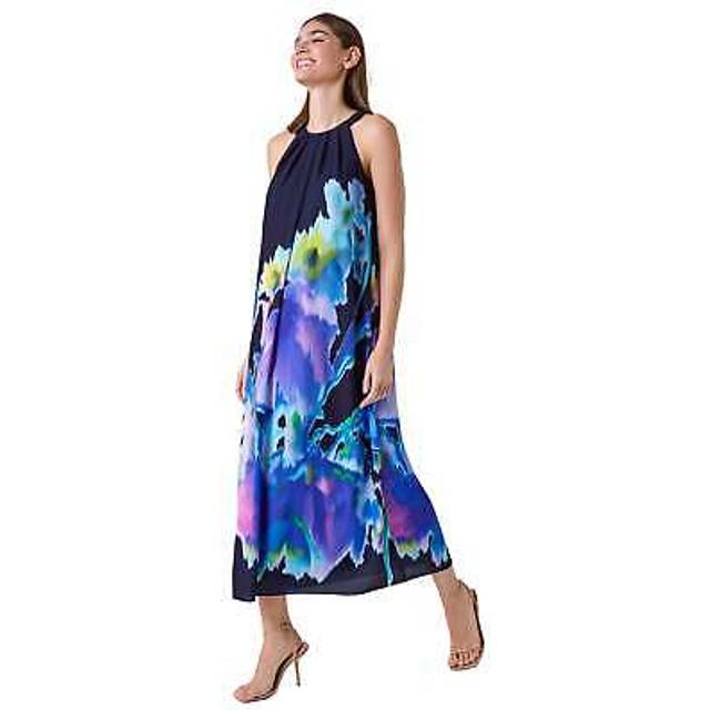 Abstract floral pleat detail trapeze dress for women uk - ladies roman