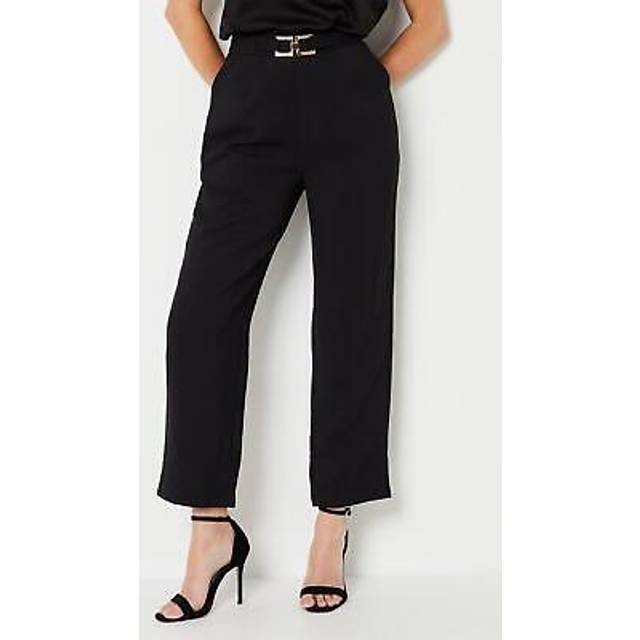 Womens Petite Belt Detail Straight Tailored Trouser - Black - 20